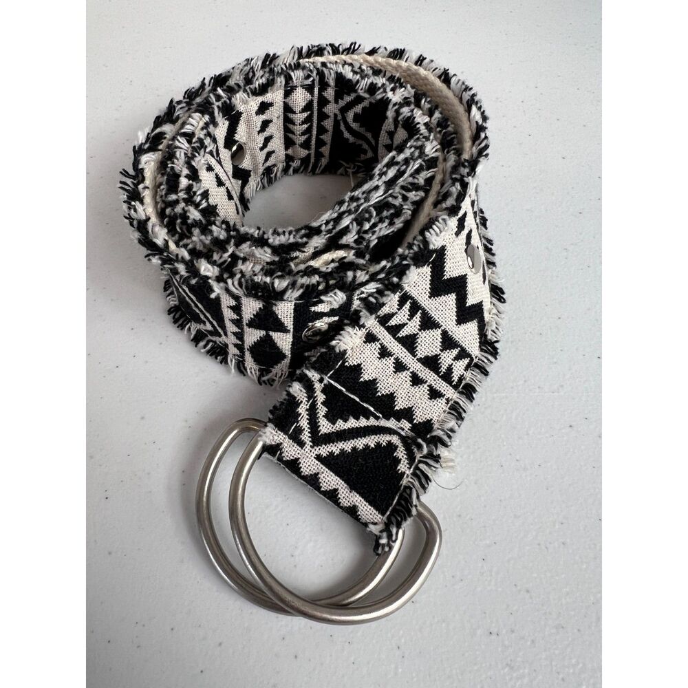 Boho Black White Geometric Print Adjustable Belt Women's Size 0 - 1